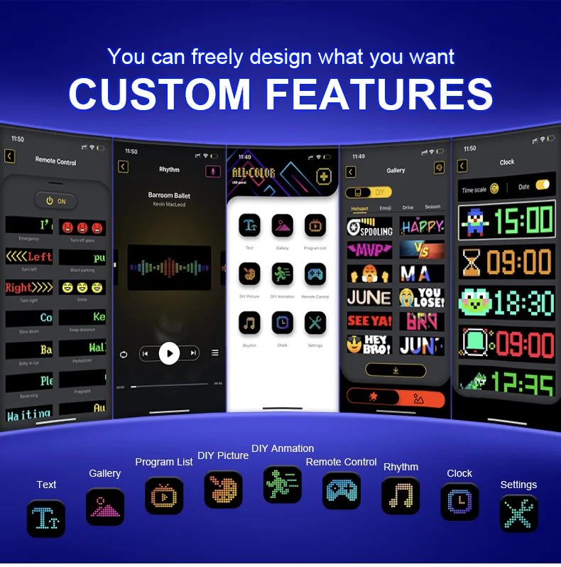 LED Matrix Pixel Panel USB 5V Flexible Addressable RGB Pattern Graffiti Scrolling Text Animation Display Car Shop Bluetooth APP