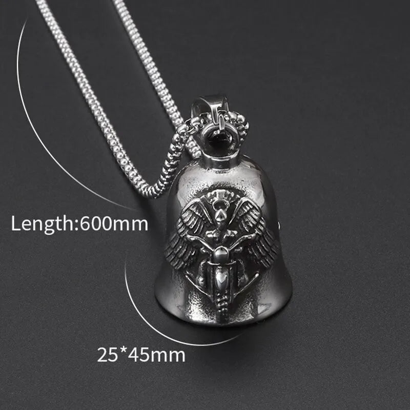 Biker Motorcycle Bell Necklace Charm Men\\\\'s Trend Jewelry Lucky Bell Pendant with Stainless Steel Chain