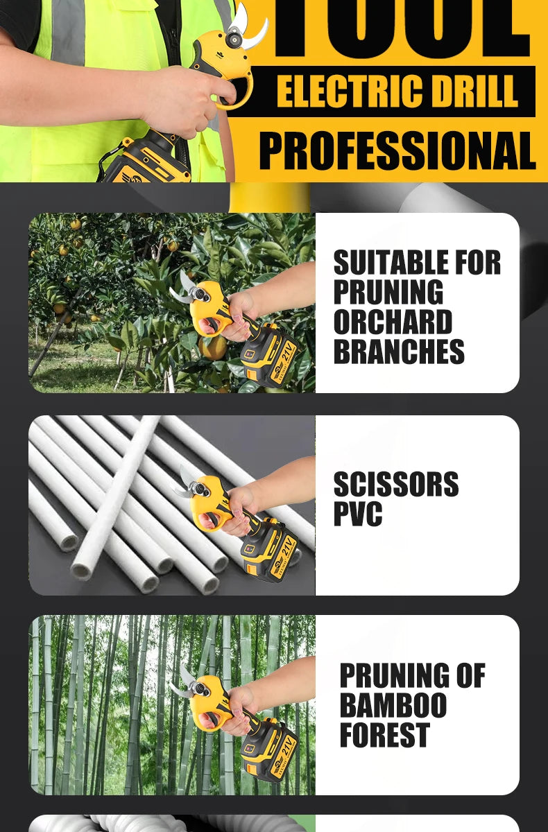 LYUWO Rechargeable Wireless Pruning Scissors, Fruit Tree Potted Pruning Electric Tool, 20V brushless, 30mm