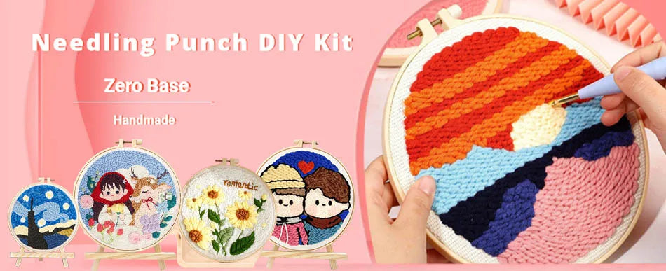 Punch Needle Embroidery Kits For Adults Scenery DIY Craft Yarns Embroidery Set for Beginner Cross Stitch Home Painting Decor