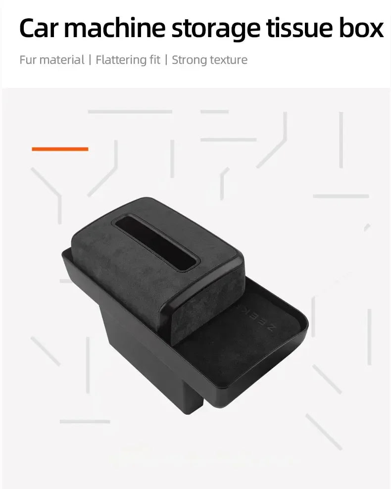 Alcantara Car Machine Storage Box For ZEEKR 001 2021 2023 2022 Navigation Rear Hidden Tissue Organizer Interior Stowing Tidying