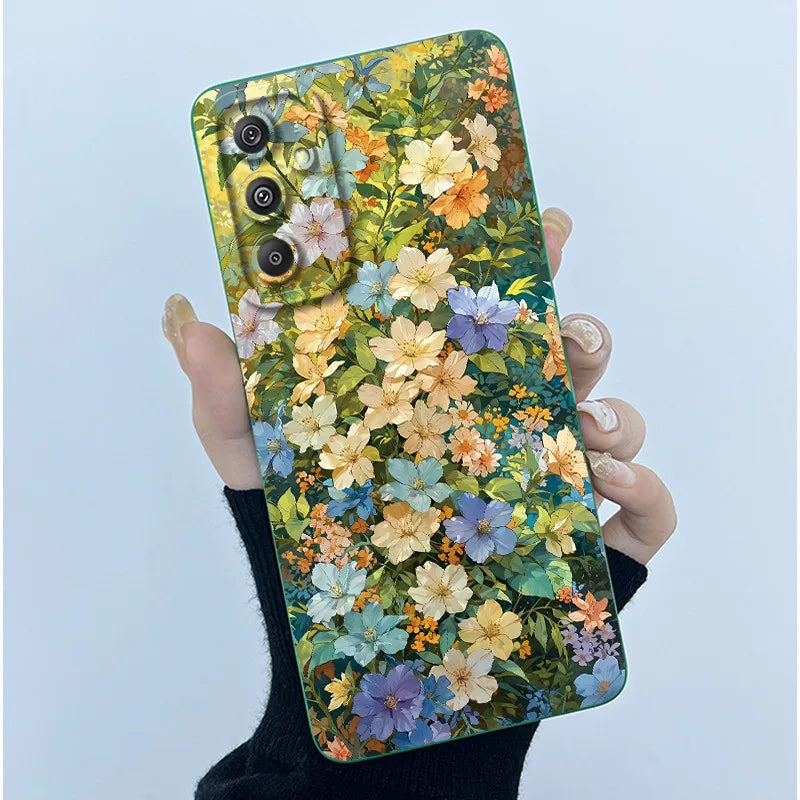 For Samsung Galaxy M34 M35 5G F34 5G Simplicity Flowers Liquid Shockproof Silicone Soft Phone Cover For SamsungM34 5G Case