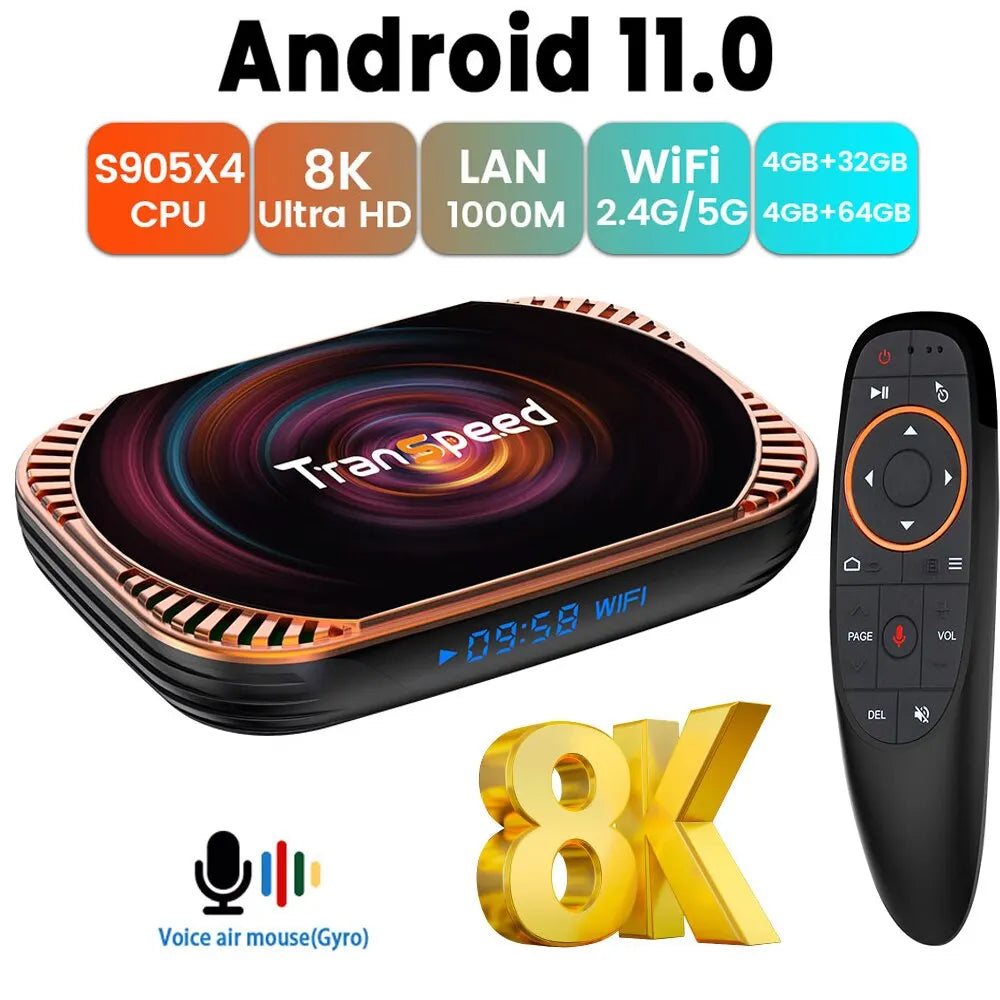 Transpeed Android 11 Amlogic S905X4 TV Box Dual WiFi 32G 64GB BT4.0 4K 8K 3D 1000M Fast TV Receiver Media Player Set Top Box