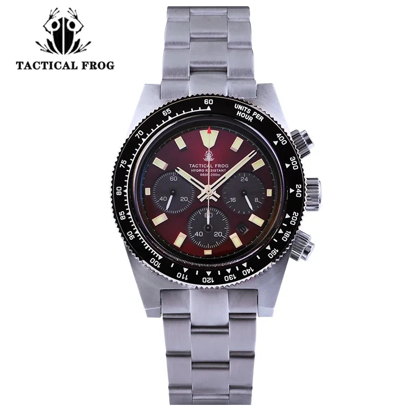 Tactical Frog Chronograph Watch Sapphire Crystal Mirror Ceramic Bezel V2 Solar VS75A Eco-Drive Quartz 20Bar Luminous Mens Watch