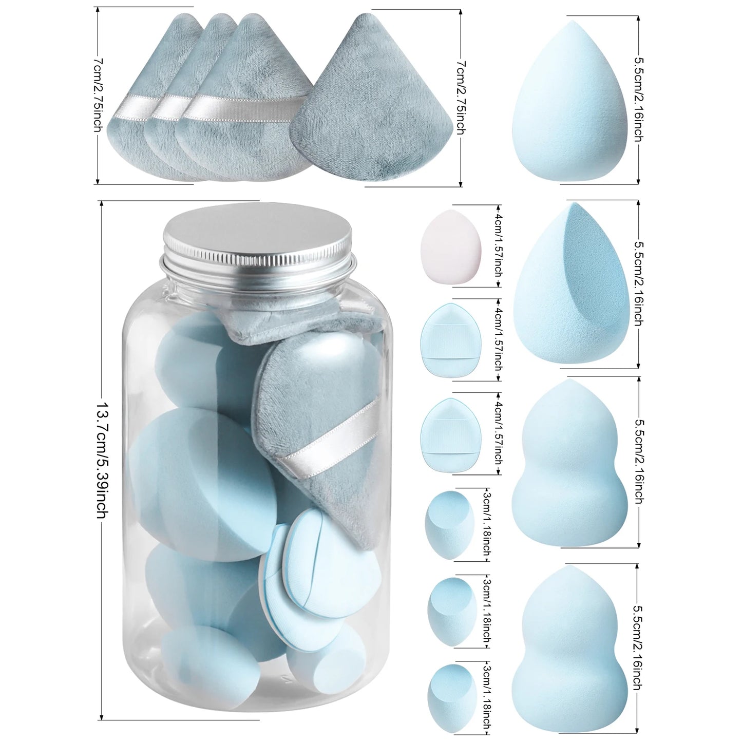 Powder Puff, 15pcs Creative Used for various shapes Storage bucket Dry & Wet Use Powder Puff For Makeup, Foundation