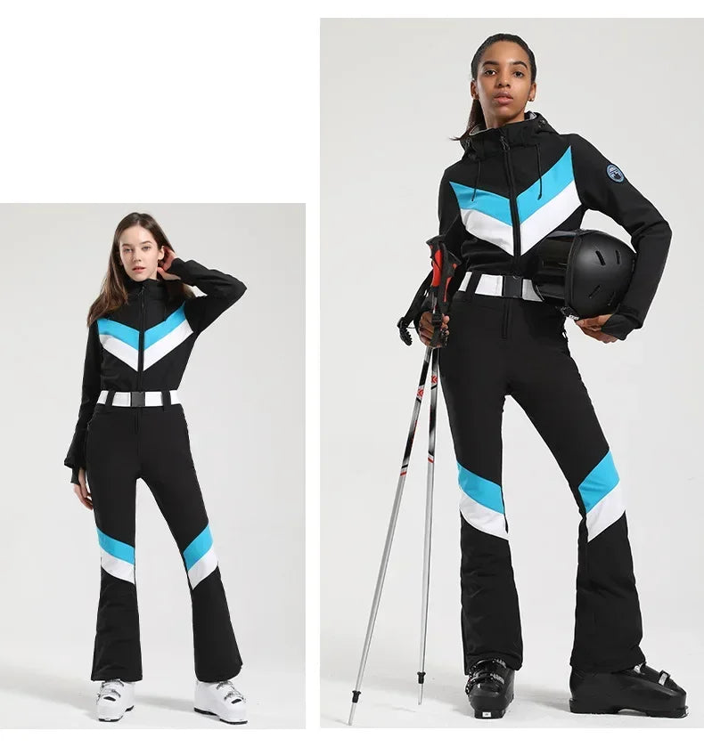 2025 Winter Overalls Women Slim Fitting Ski Suit Outdoor One-Piece Jumpsuits Wind Proof Waterproof Skiing Set Snowfield Clothing