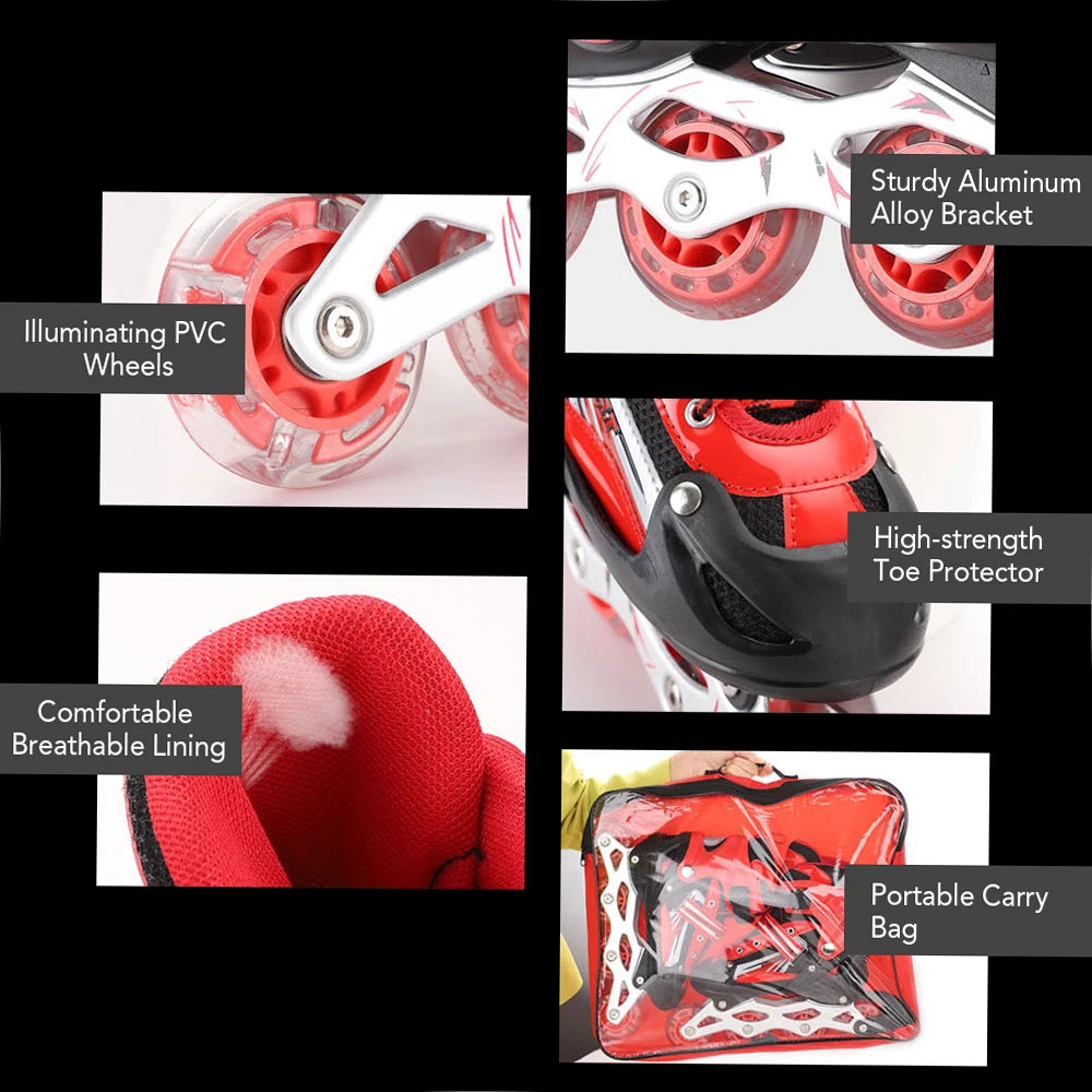 Adjustable Illuminating Inline Skates with Light Up Wheels for Kids and Adults for Girls and Boys Men and Women