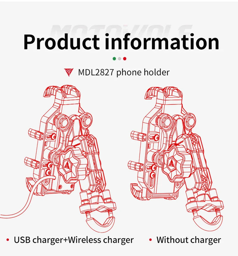 Motorcycle Wireless Charging Phone Holder Cradle 3.0 Quick Charger GPS Moto Support Cellphone Handlebar Mount for 4-7 inch Phone