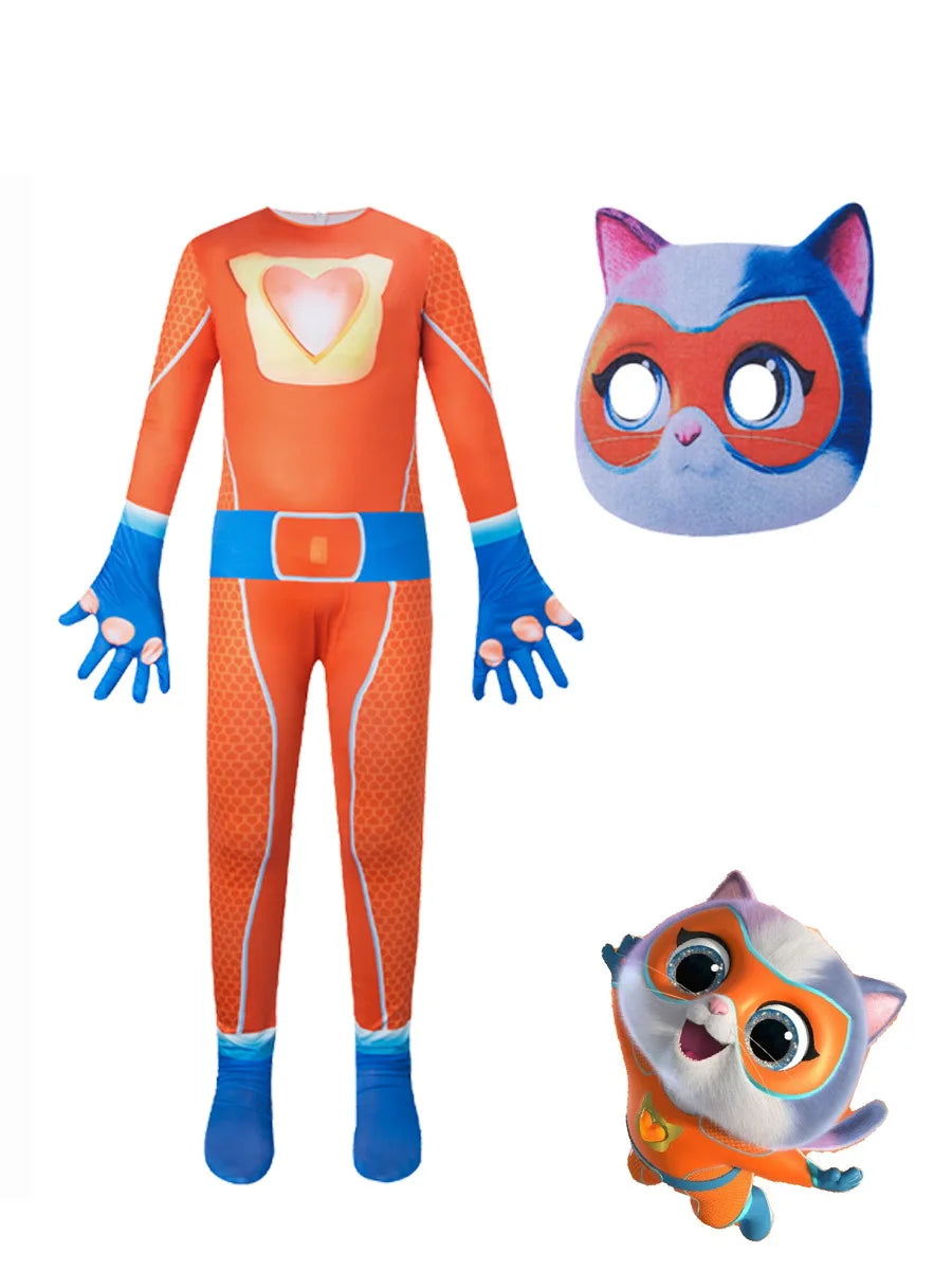 SuperKitties jumpsuit, tight fitting Halloween costume, stage performance costume, super cat role-playing costume, performance