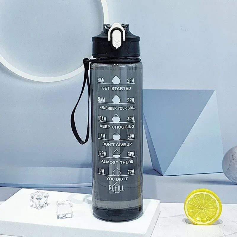 750ml Transparent Water Bottle with Sports Strap and Time Scale Large Capacity Water Cup Suitable for Outdoor Camping and Travel