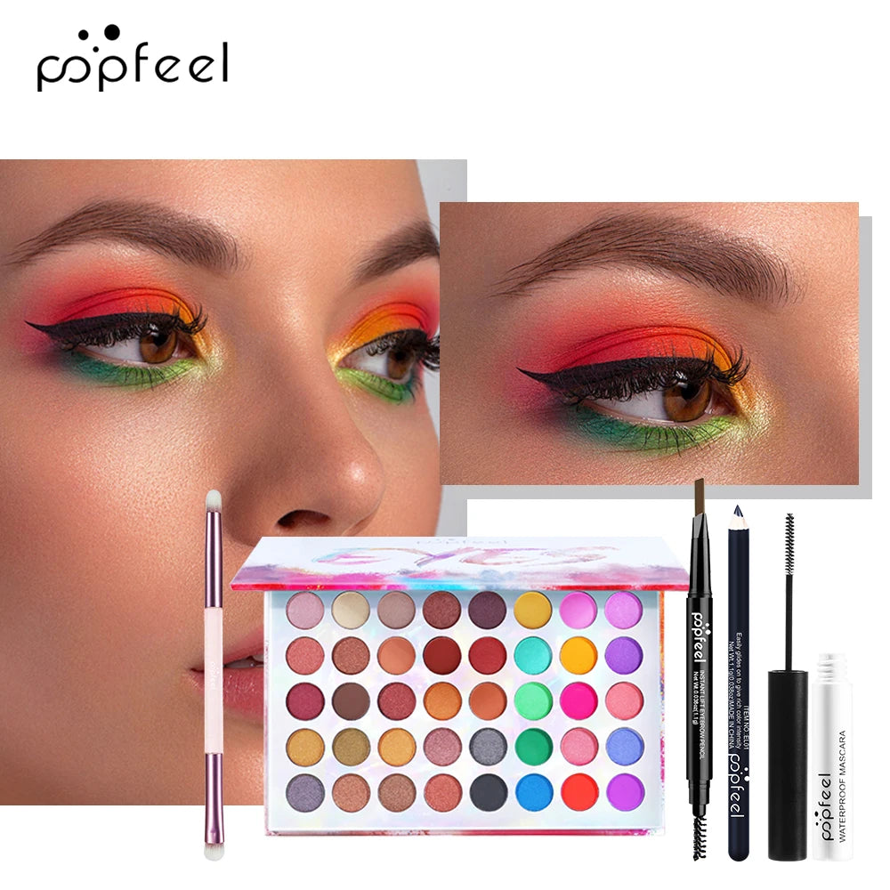 Eye Makeup Set, Eyeshadow Palette Eyeliner Pencil Eyebrow Mascara Eyeshadow Brushes 5pcs Full Range Eye Cosmetics