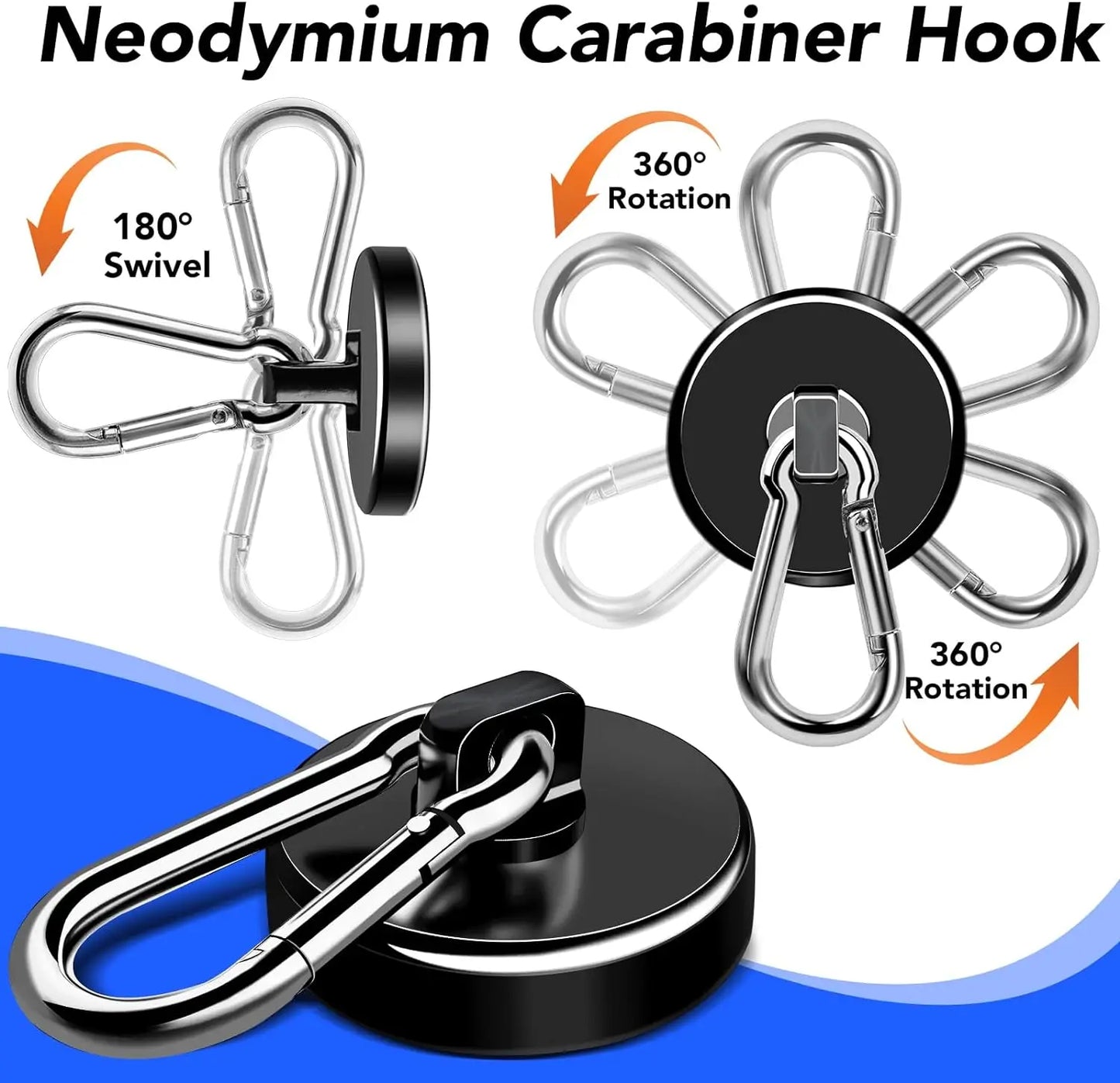 Magnetic Hooks Heavy Duty Black Magnet Hooks with Swiveling Carabiner for Hanging Refrigerator Strong Large Neodymium Magnet