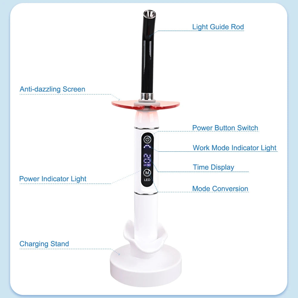 ELIJAH Cordless LED Curing Light Photopolymerizer 1200-2000 MW/cm Wireless Dental Resin Cure Device Dentistry Instrument