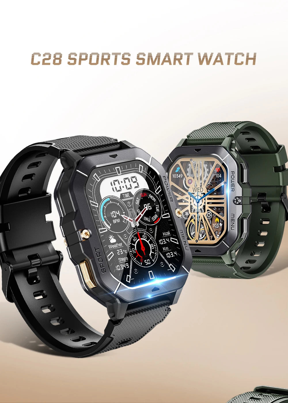 LEMFO New C28 Smart Watch Men 100+ Sports Modes Bluetooth Call Smartwatch 2024 2.02" 1ATM Waterproof Outdoor Military Wristwatch