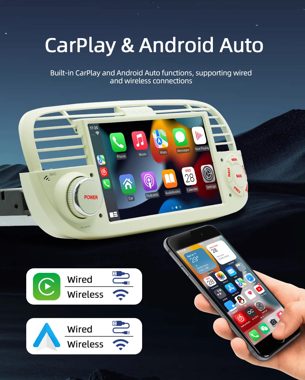 BQCC 1 Din 7" Octa core Android 13 Car PLayer Mirrorink GPS WIFI DSP 32EQ RDS FM APP Control Car Stereo For Fiat 500 2007-2015