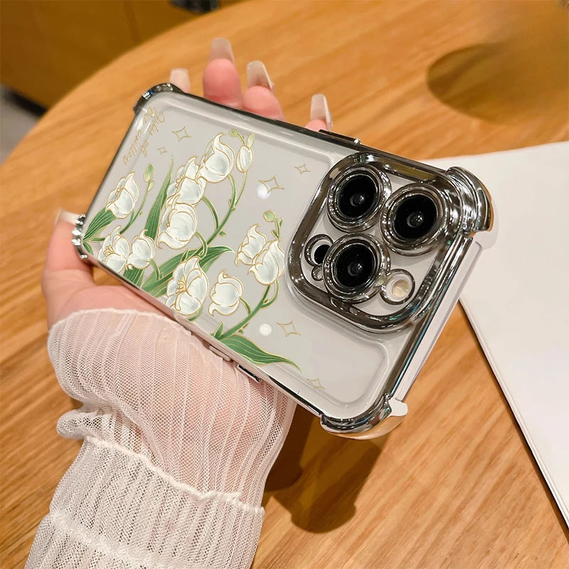 Luxury Plating Clear Flower Case For Realme 15 14 Pro Plus 15T 5G C53 C51 C55 C15 C20 C35 C33 C85 12 13 9 Pro Plus GT 7 Cover