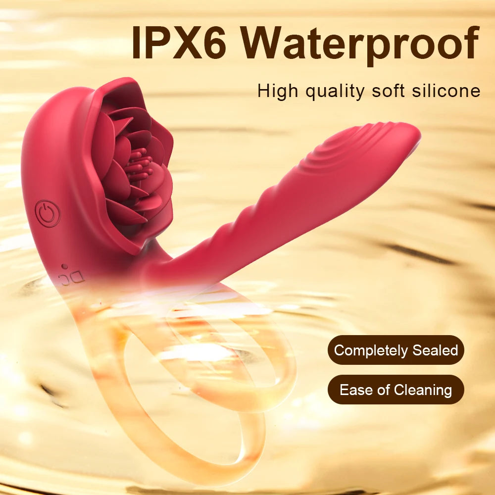 Rose Penis Cock Ring Vibrator Powerful Penis Sleeve Sucking Stimulator G-spot Female Nipple Clitoral Massager Sex Toy for Couple