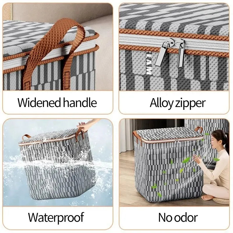 Portable Waterproof and Moisture-proof Luggage Storage Bag Large Closet Organizer Toy Bins Zipper Duvet Storage Container