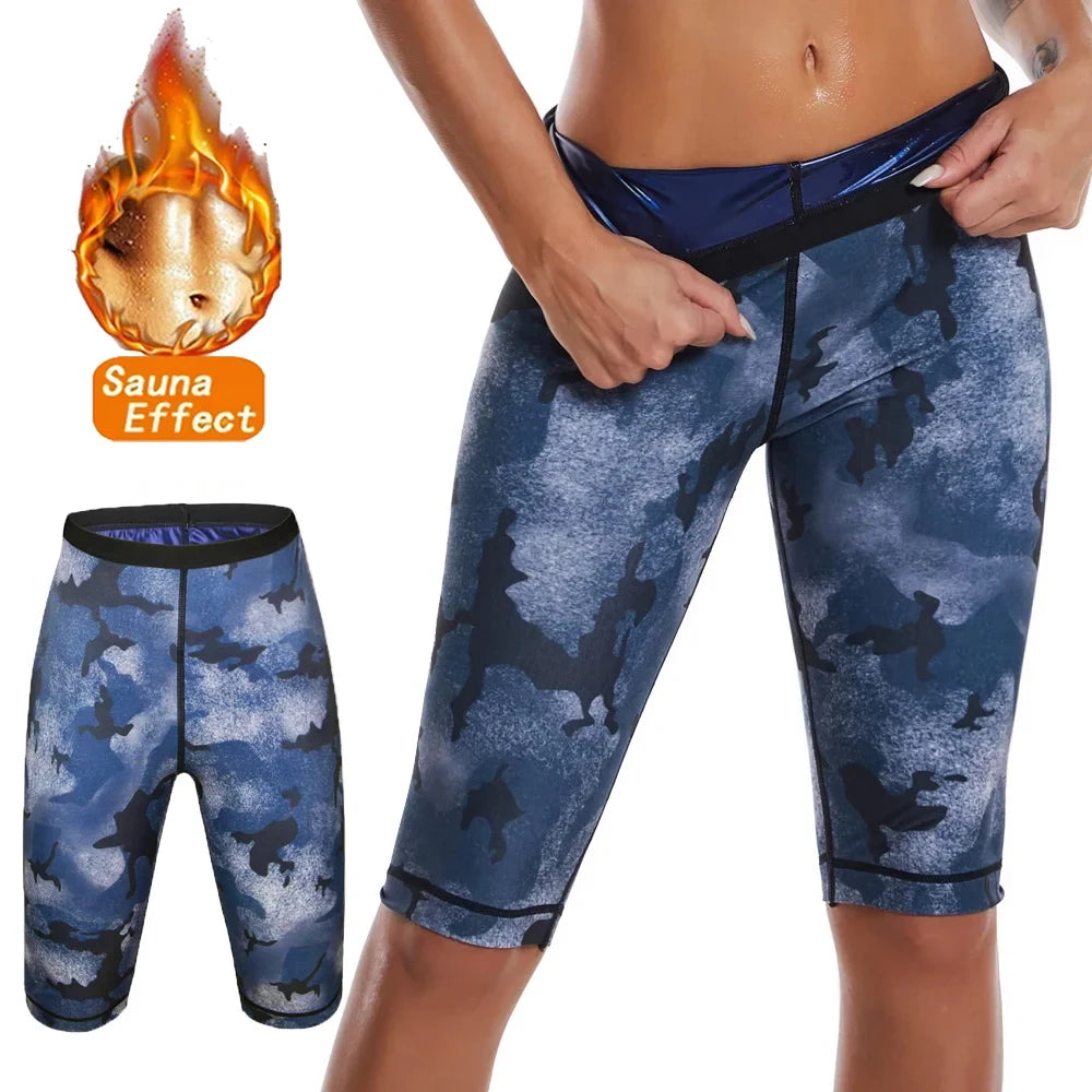 Women Sauna Sweat Pants Shapewear Camouflage Shorts Tummy Control Leggings Workout Pants Weight Loss Body Shaper Fitness Short