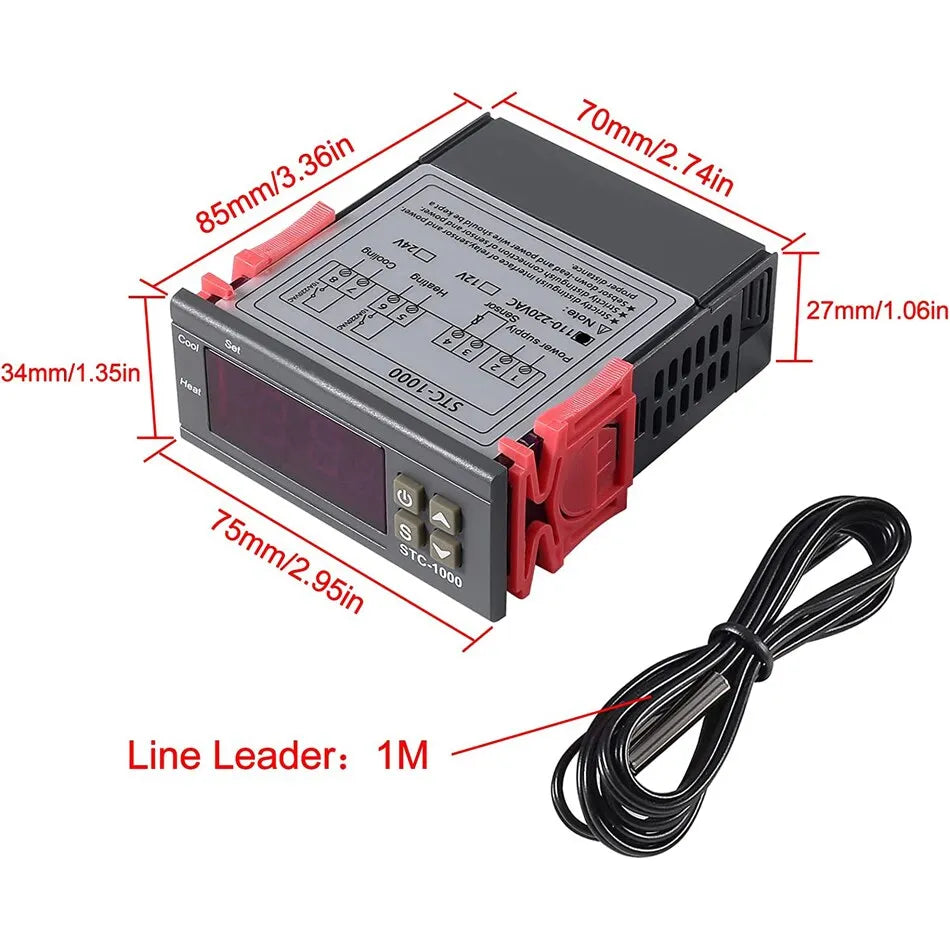 STC-1000 Digital LED Temperature Controller Centigrade Thermostat Heating Cooling 2 Relays Output NTC Sensor Probe AC 110-220v