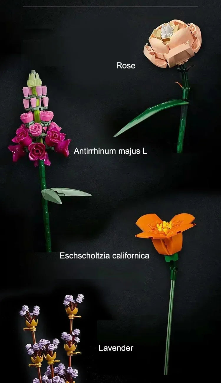 New 700+PCS Rose Blocks City Creative DIY Plant Desktop Decoration Building Blocks Girls Toys Model Classic Bricks Birthday Gift