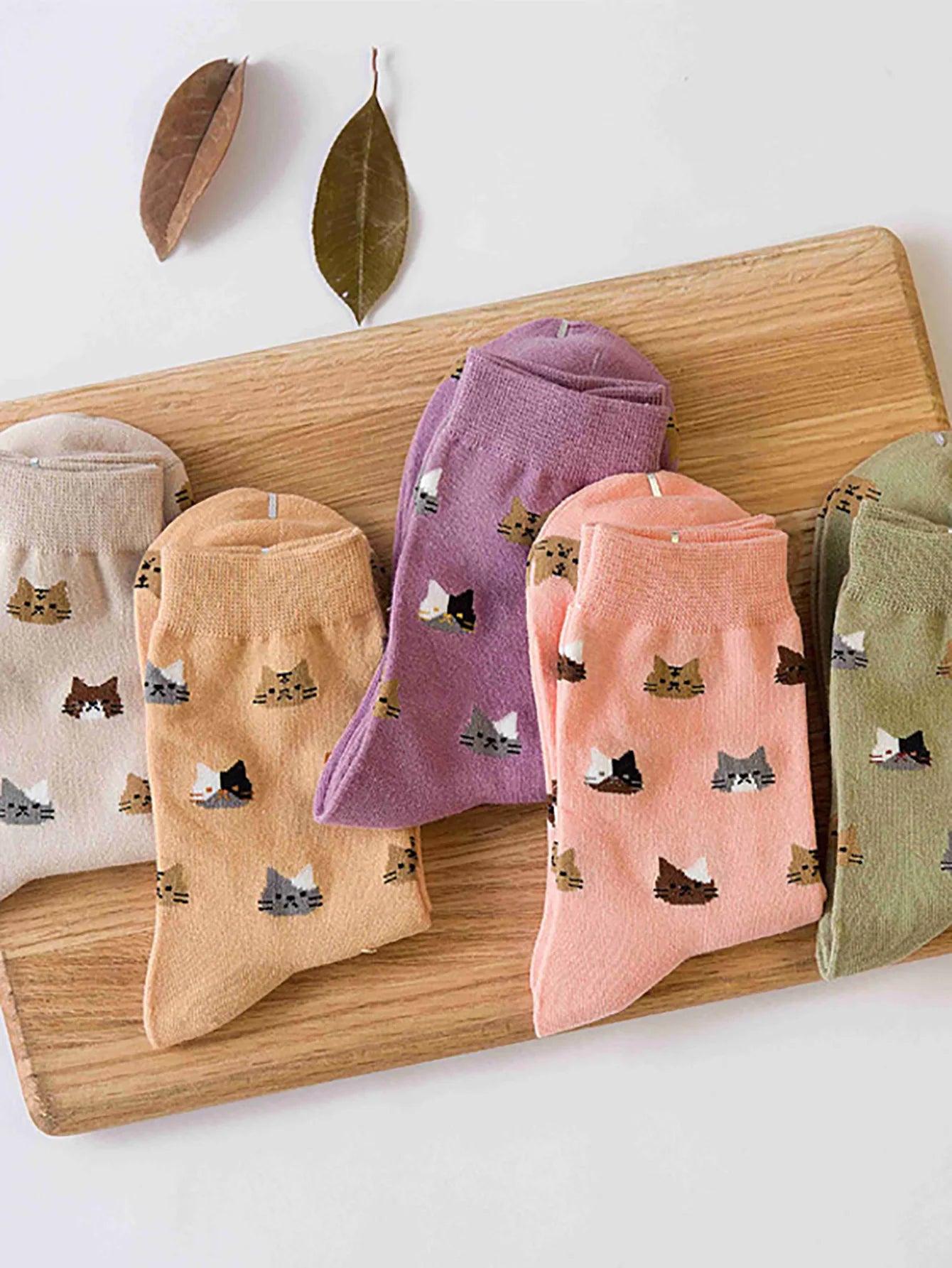 5 Pairs Cat Print Socks, Cute & Comfy All-match Mid Tube Socks, Women's Stockings & Hosiery