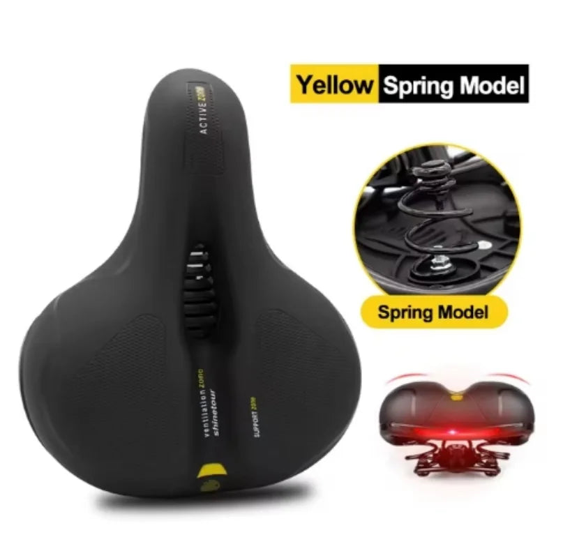 Hollow Breathable Bicycle Saddle Men Women MTB Road Bike Saddle Shock Absorbing Comfortable Big Butt Bike Seat Safety Warning A