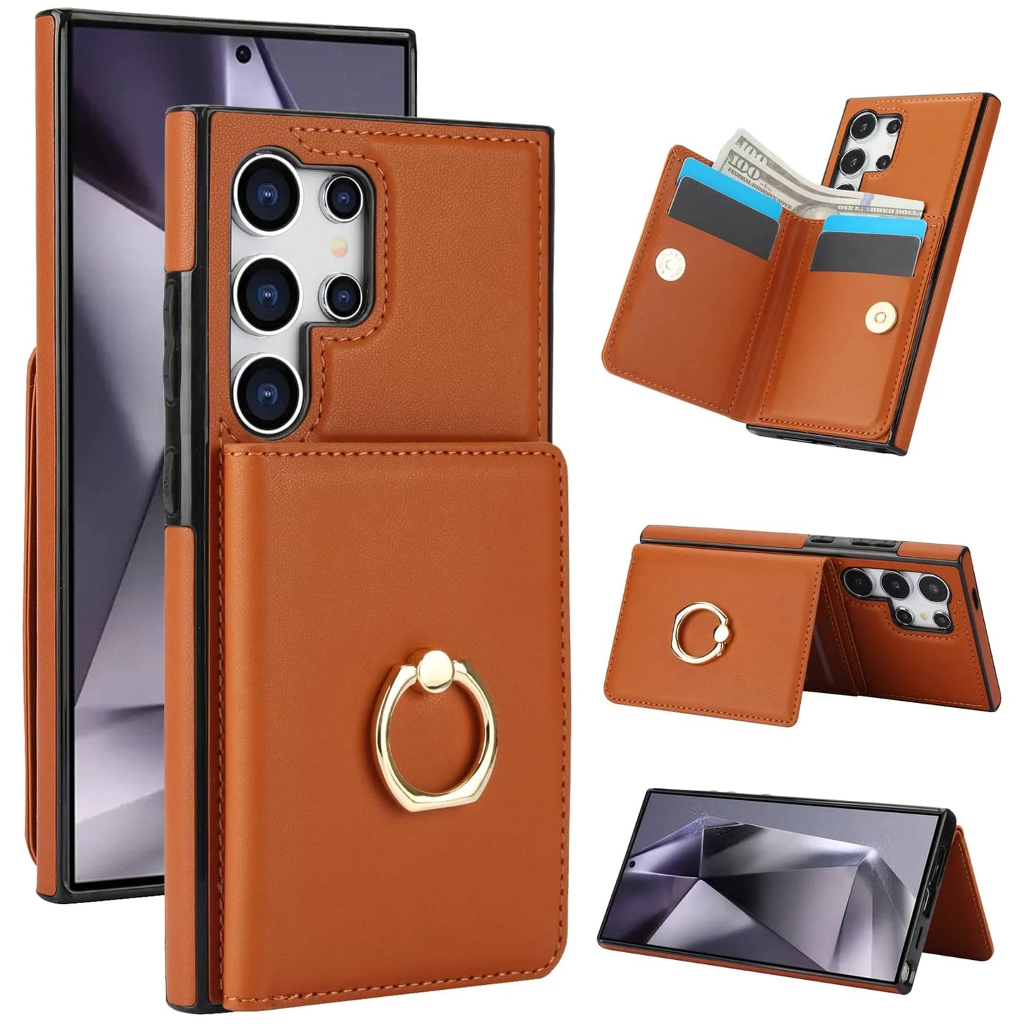 Wallet Case with Card Holder, 360° Rotation Ring Kickstand Magnetic Clasp for Samsung Galaxy S25 S24/S23/S22/S21 Ultra/Note 20