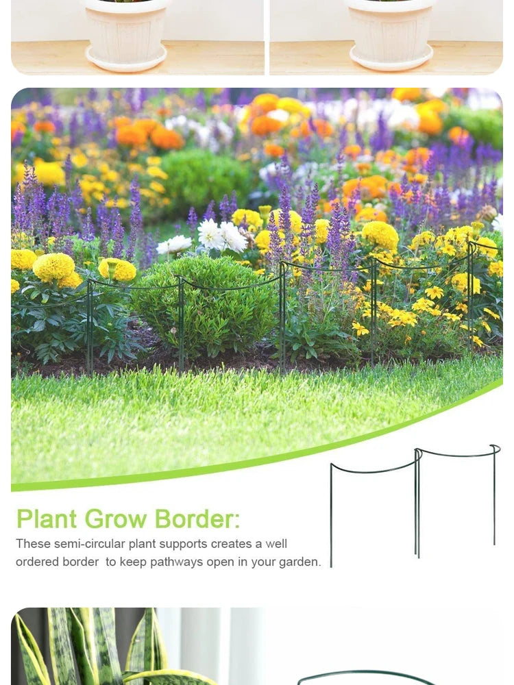 6pcs Tall Plant Support Stakes Metal Half Round Garden Plant Cage And Support Green Plant Support Ring Border For Flower Indoor