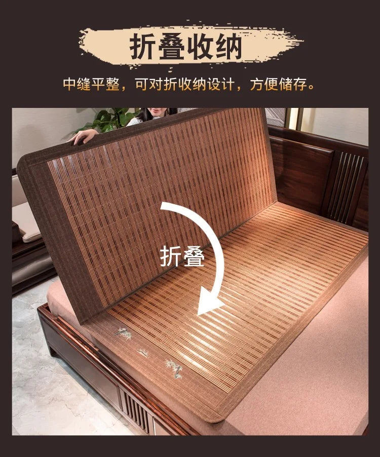 Carbonized bamboo mat, foldable bamboo mattress, student dormitory double-sided rattan mat 1.5m1.8m straw mat