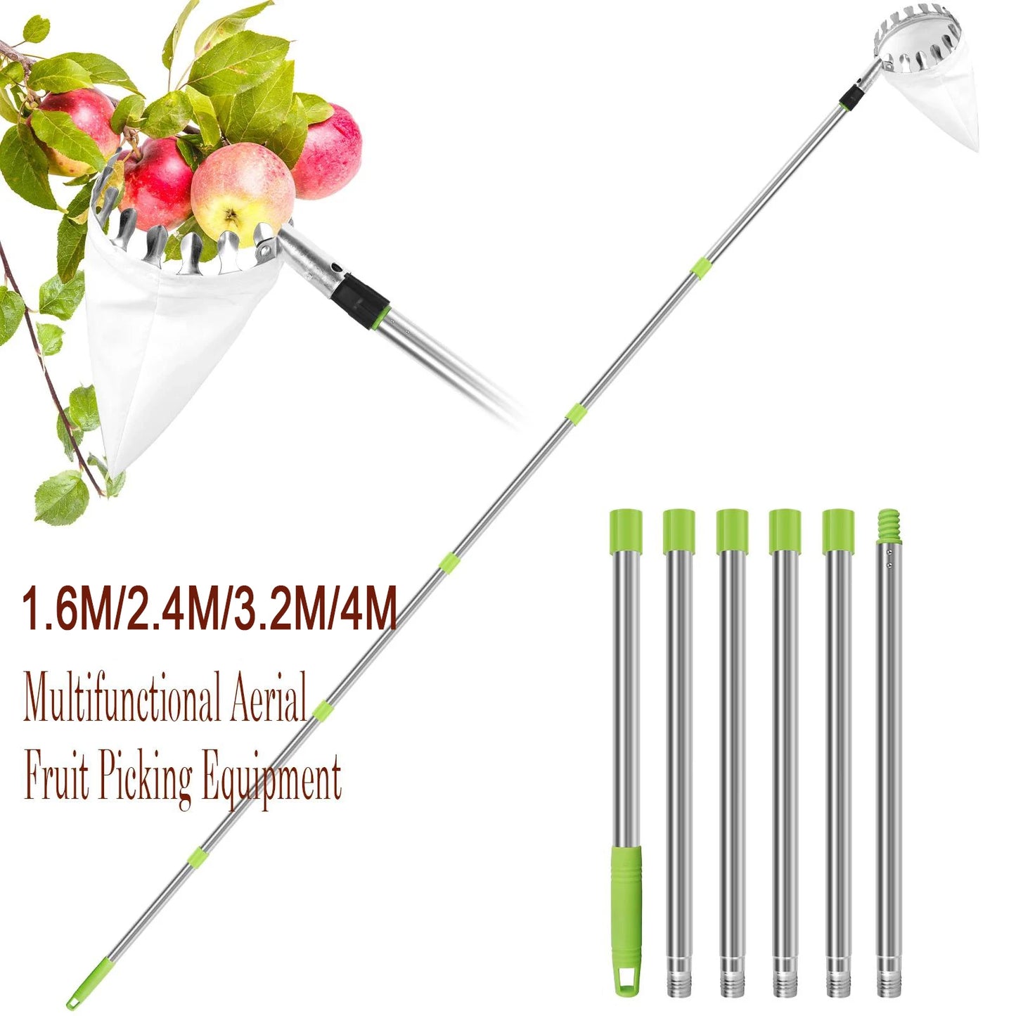Fruit Picker Machine Stainless Steel Splicing Rod Fruit Picking Tools Pick Apple Pear Lemon and Avocado for Farm Orchard Tools