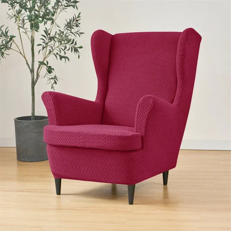 Classic Solid Color Jacquard Wingback Chair Covers Soft Wing Armchair Cover with Seat Cushion Cover Sofa Slipcovers Home Decor