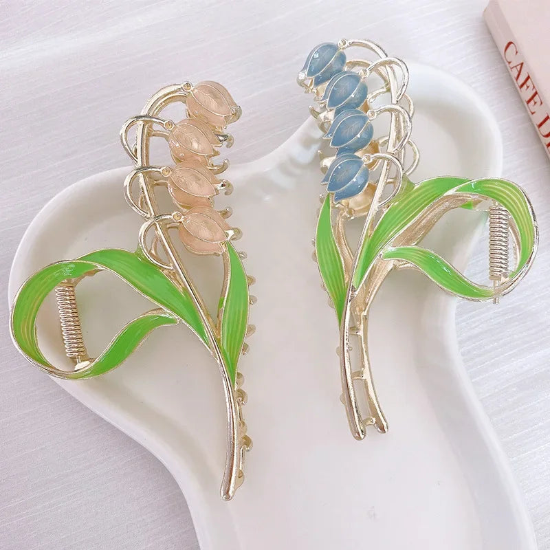 New Women Metal Hair Claw Elegant Gold Flowers Hair Clips Barrette Crab Headband Ponytail Clip Headwear Fashion Hair Accessories