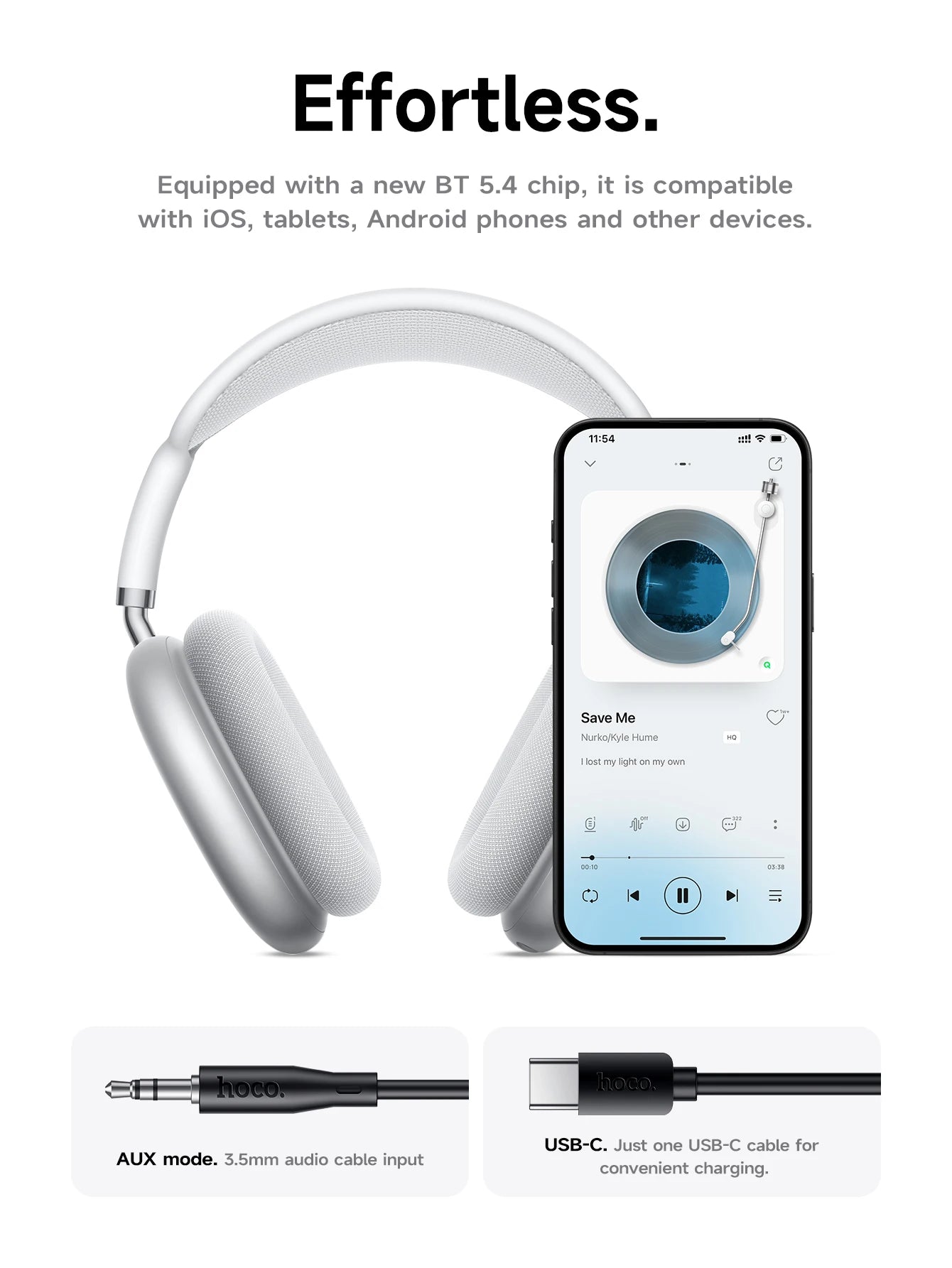 HOCO W65 Plus ANC Noise Reduction Bluetooth Headphones Over The Ear Wireless Big Earphone Hifi Sounds Sport Headsets With Button