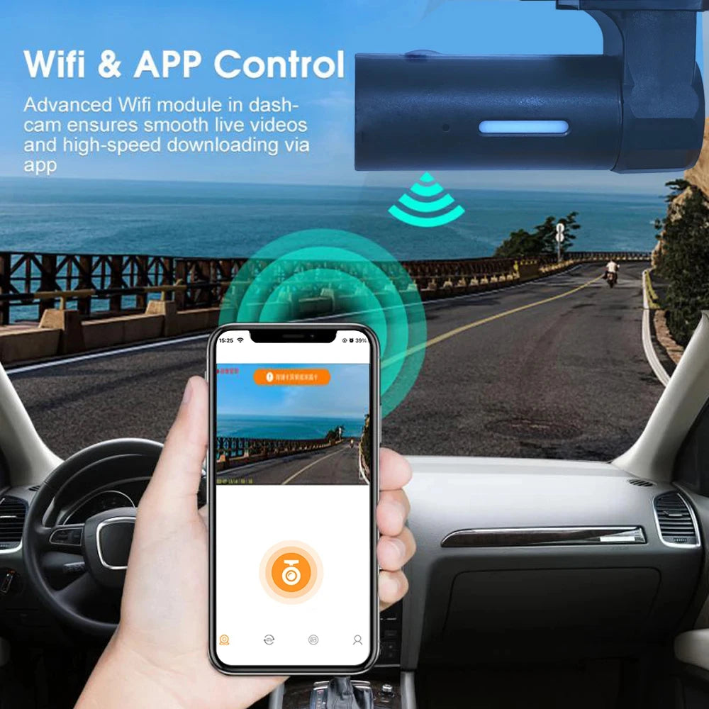 Mini HD 1080P USB power recorder APP control smart car Wifi DVR driving camera night vision video recorder 360 rotation