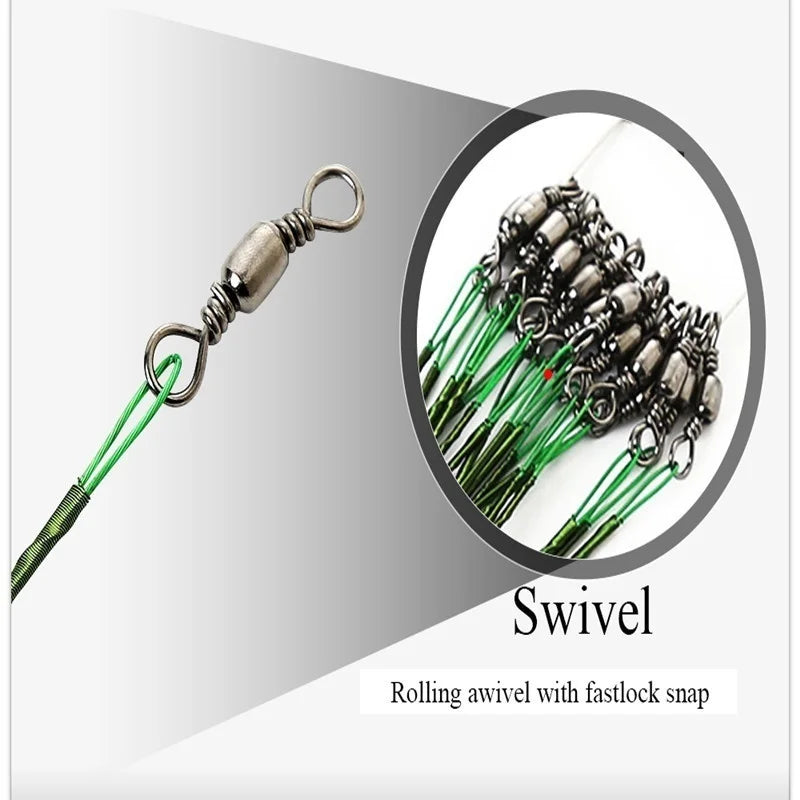 FLYSAND Anti Bite Steel Fishing Line Steel Wire Leader WIth #1 Hook With Swivel 50LB 20Pcs/Bag 3 Colors Fishing Tackle Gear