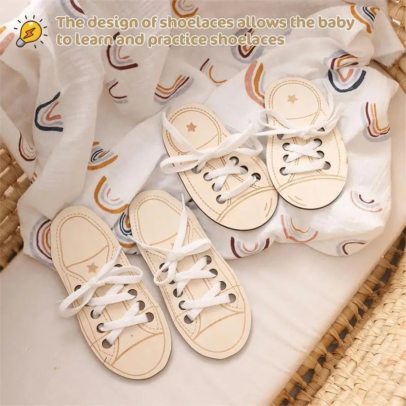 Children's Learning Shoelace Toys Wooden Wear Rope Tying Shoelace Educational Toys Kindergarten Early Education Teaching Aids