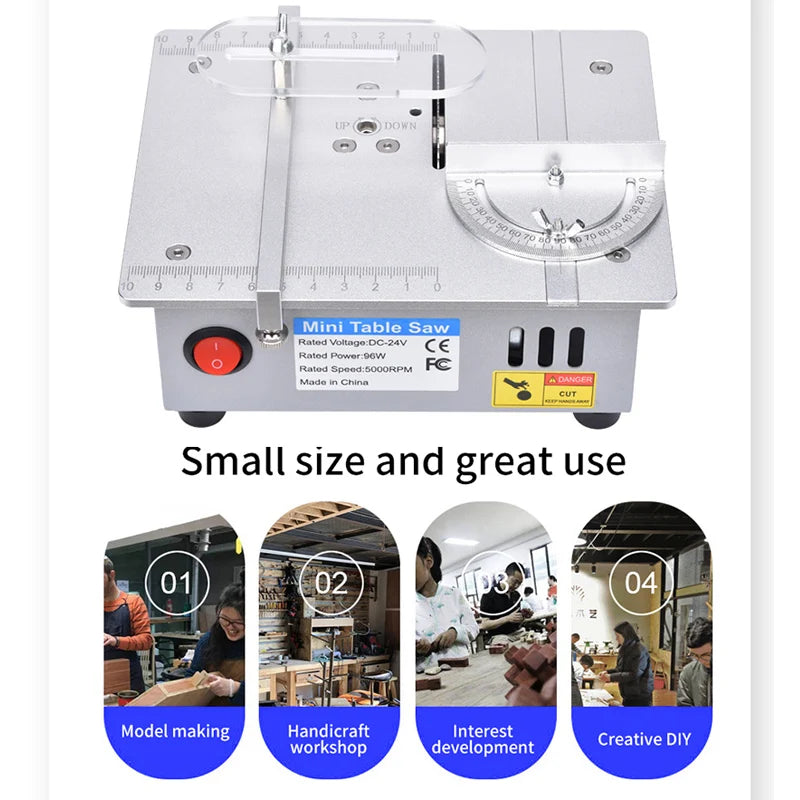 Multifunctional Mini Table Saw Spindle Motor DC 12V-24V Liftable Saw Blade Bench Saw DIY Circular Saw Bench Lathe Cutter Machine