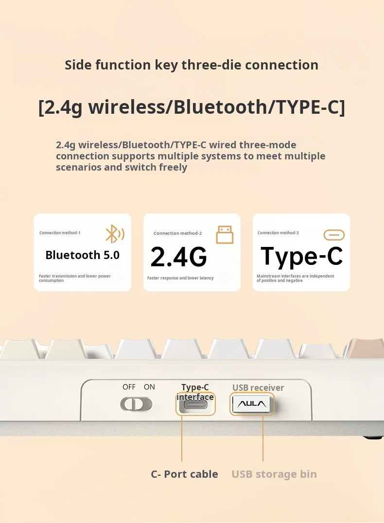 AULA F108pro Mechanical Keyboard Three-mode Bluetooth /2.4G/ Wired Customized Full-key Hot-swapable Gasket Structure RGB Light e