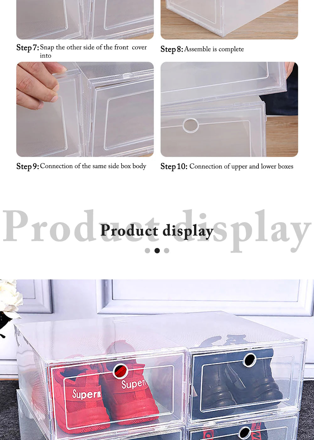 6 Pack Transparent shoe box shoes organizers thickened foldable Dustproof storage box Stackable combined shoe cabinet Sale