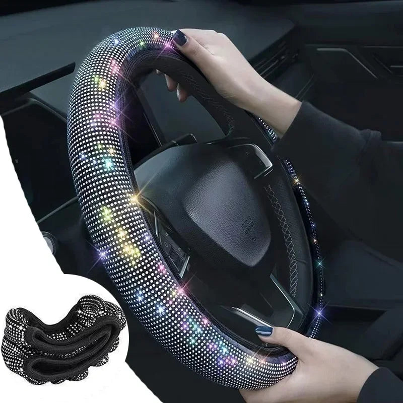 1/2Pcs Universal 38CM Rhinestones Steering Wheel Cover with Crystal Sparkling Car Breathable Anti-Slip Steering Wheel Protector