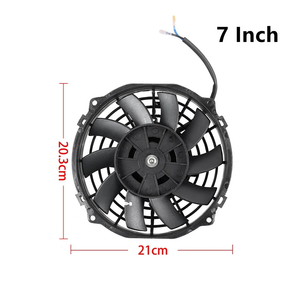 Universal 7/9/10/12/14/16 Inch 12V 80W 2100RPM Car Air Conditioning Cooling Fan Blade Cool Mounting Kit CF-1001 Black CF-1001