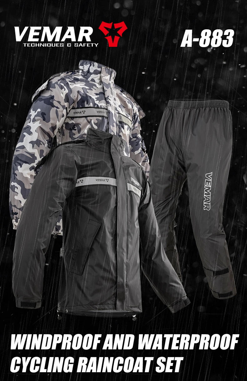 2-Piece/Set VEMAR Jacket and Pants Motorcycle Rain Suit - Extreme Weather Protection Men Women Raincoat for Moto Riders