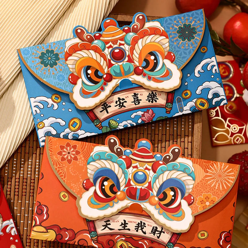 4PCS 2024 Chinese New Year Red Envelopes Cartoon Dragon Year Hongbao Spring Festival Money Pockets Wedding Lucky Packets