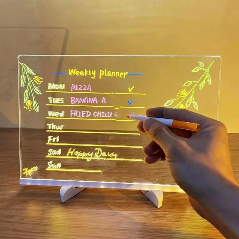 Light Up Acrylic Message Board Rewritable DIY Children's Glowing Drawing Board Message Lamp With 7 Colorful Pens