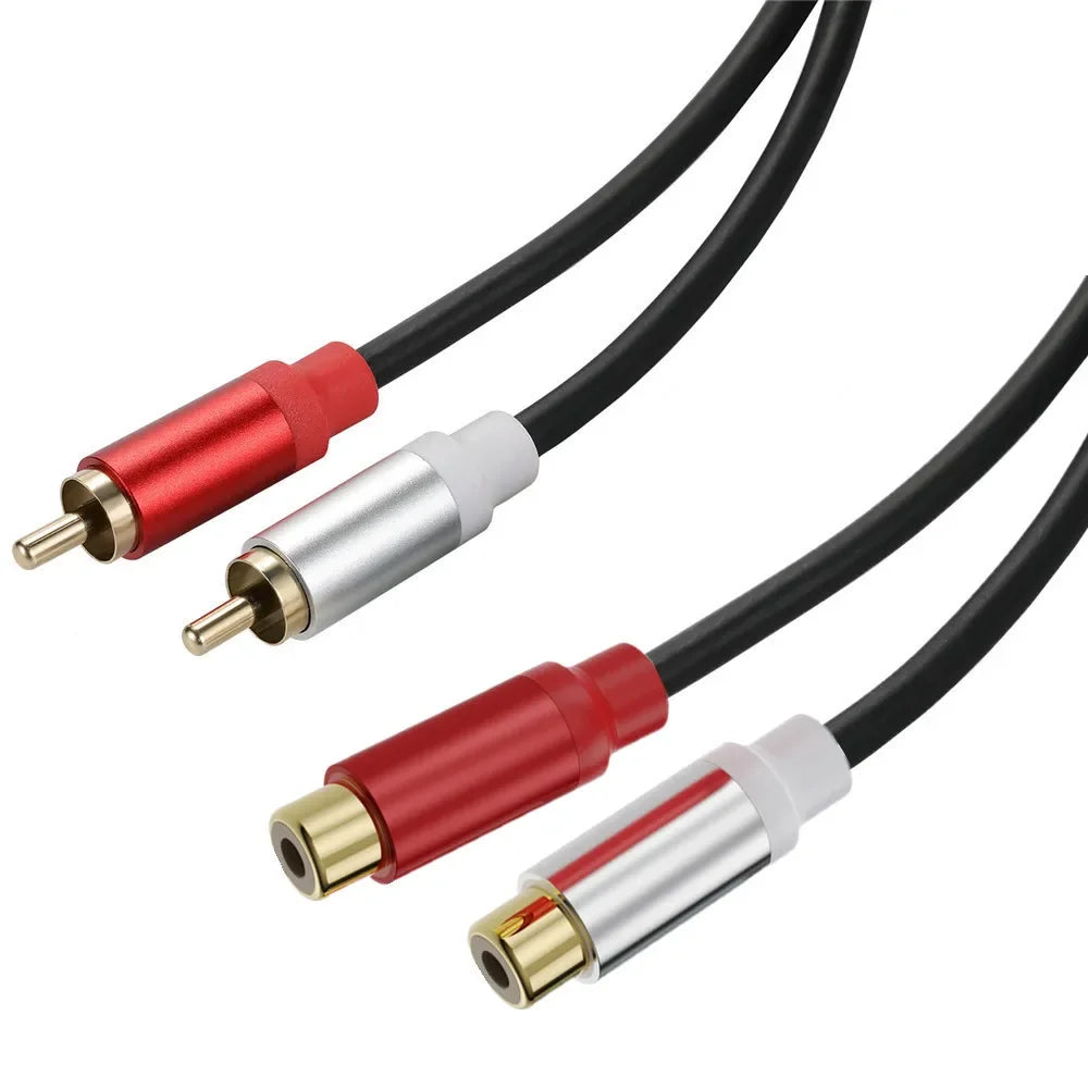 Metal shell Gold Plated Double RCA Male to 2 Two RCA Female Audio Video Cable Line twin RCA Male Video Audio Cord Wire Line