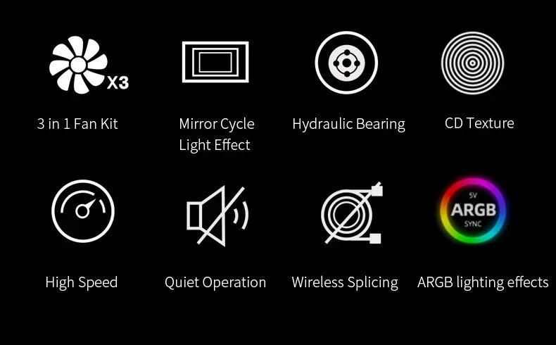 TEUCER JM-5 Case Fan 120mm 5V 3Pin ARGB Mirror Light Effect Cooling Fan PWM 800 to 2000RPM CD Texture Water Cooling Radiator Fan