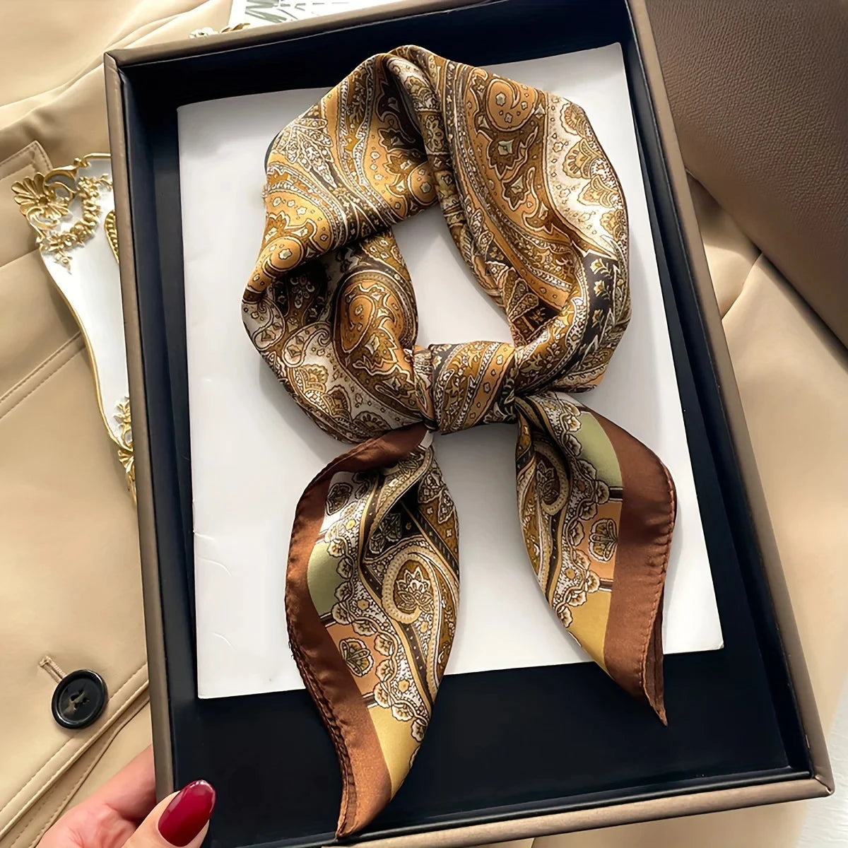 2025 New Paisley Print Small Square Scarf Soft Satin Silk-like Thin Neck Scarf Mature Style Sunscreen Headscarf For Women