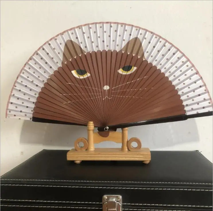 Cat Chinese Cartoon Silk Fashionable Japan style Hand Fans Popular Lovely Kitty fan Handheld Folding Women Girls show Fans