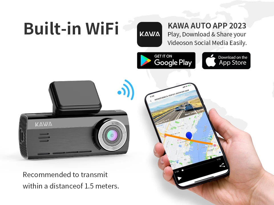 KAWA 4K Dash Camera for Car DVR Sony IMX415 Rear View Video Recorder DVR Voice Control GPS 24h Parking APP WiFi Control Dashcam